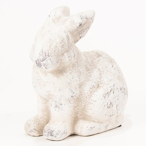 Sitting Bunny Stone Decor Antique White