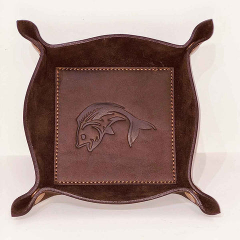 Fish Leather Embossed Valet Tray Dark Brown 8x8