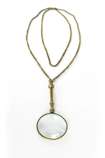 Antiqued Brass Small Magnifying Lens with Long Chain