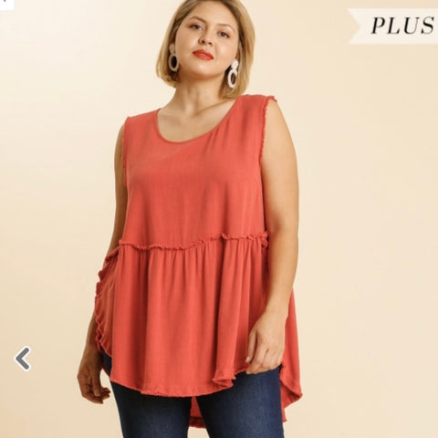 Linen Blend Tank Top-PLUS