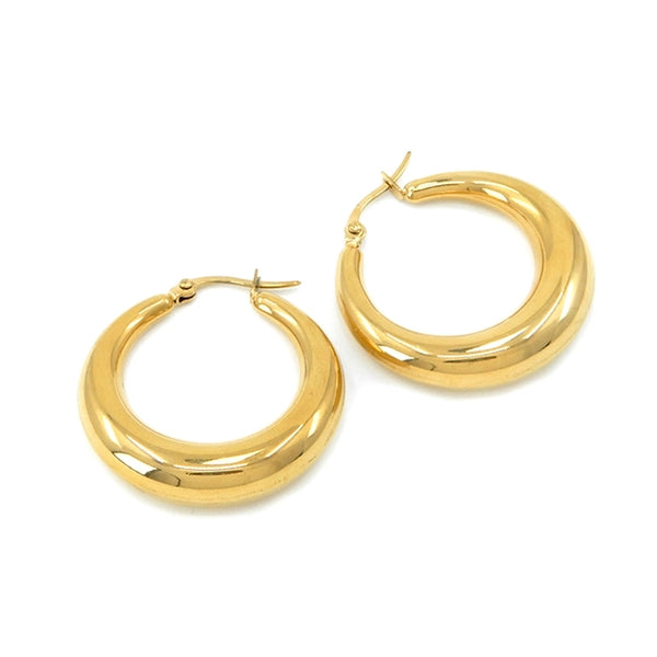 18K Gold Dipped Stainless Steel 1 Inch Metal Hoop Earrings | Gold
