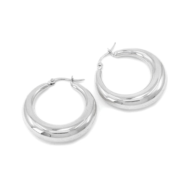 18K Gold Dipped Stainless Steel 1 Inch Metal Hoop Earrings | Rhodium