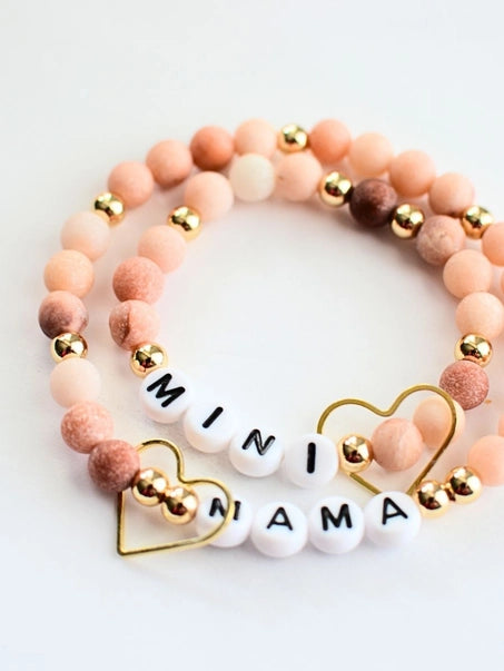 Mama Mini Matching Pink Beaded Stretch Bracelet Set