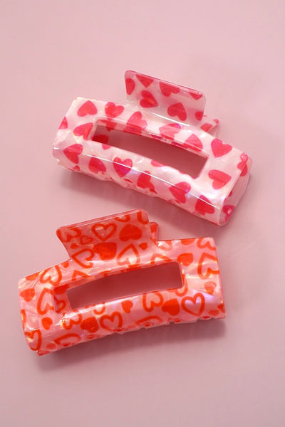 Valentine's Gift Rectangle Heart Hair Claw Clips