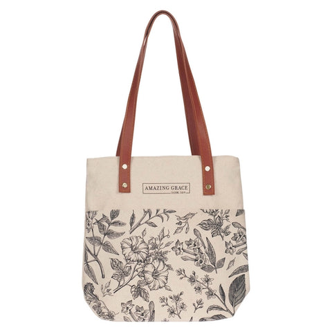 Cream/Brown Amazing Grace 2 Cor. 12:9 Canvas Tote