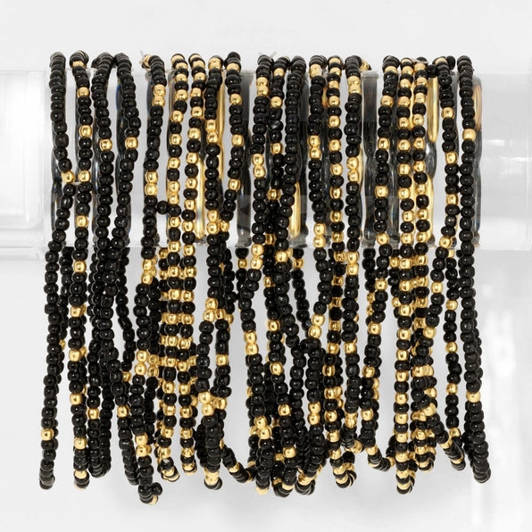 2mm Stretch Beaded Game Day Bracelets| Black