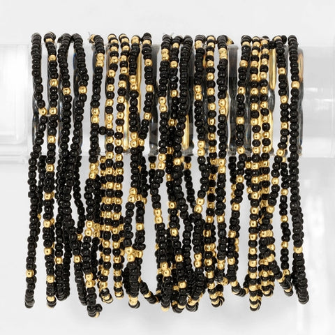 2mm Stretch Beaded Game Day Bracelets| Black