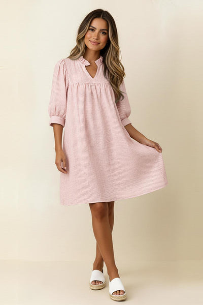 PLUS Bubble Short Sleeve Shift Pin Stripe Dress