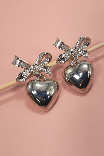 Bow Heart Drop Titanium Post Earrings