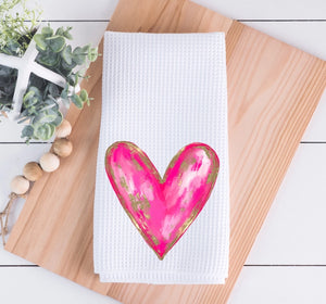 Faux Gold Foil Painted Heart Dish Towel