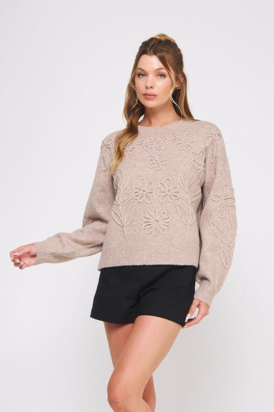 Floral Embroidery Sweater | Mocha