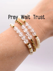 Pray Wait Trust Christian Faith Letter Bracelet Set