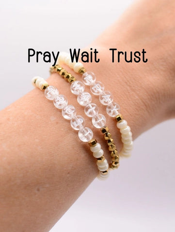 Pray Wait Trust Christian Faith Letter Bracelet Set