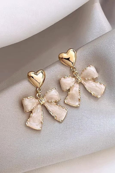Bow Gold Heart Drop Earrings