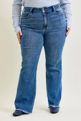 PLUS Judy Blue HW Bootcut Double Button Fray Hem