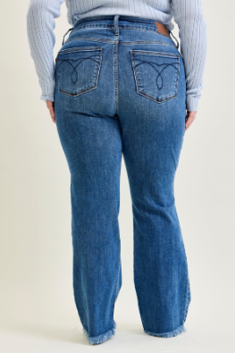 PLUS Judy Blue HW Bootcut Double Button Fray Hem