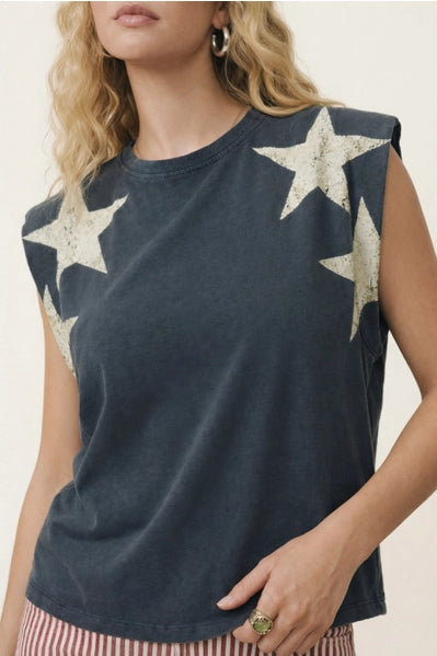 250th 4th of July Star Shoulder Top | Navy