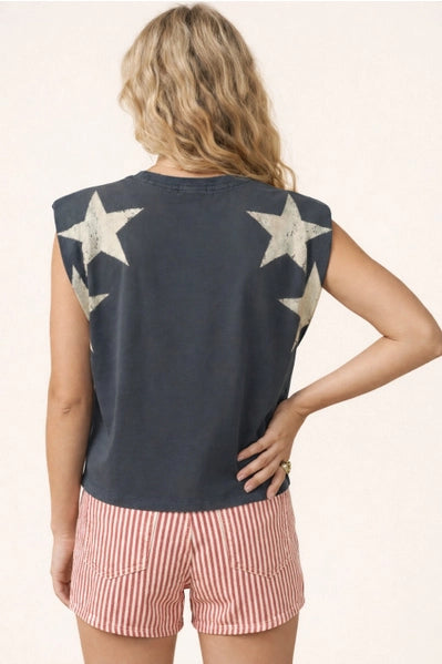 250th 4th of July Star Shoulder Top | Navy