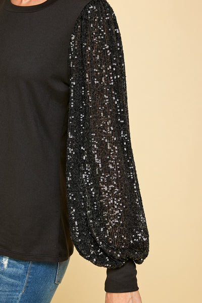 Solid Top with Sequins | Black