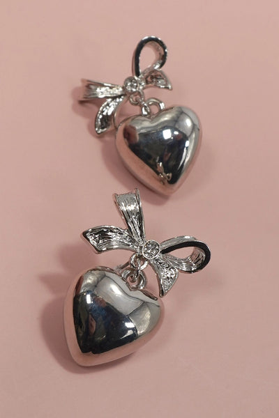Bow Heart Drop Titanium Post Earrings