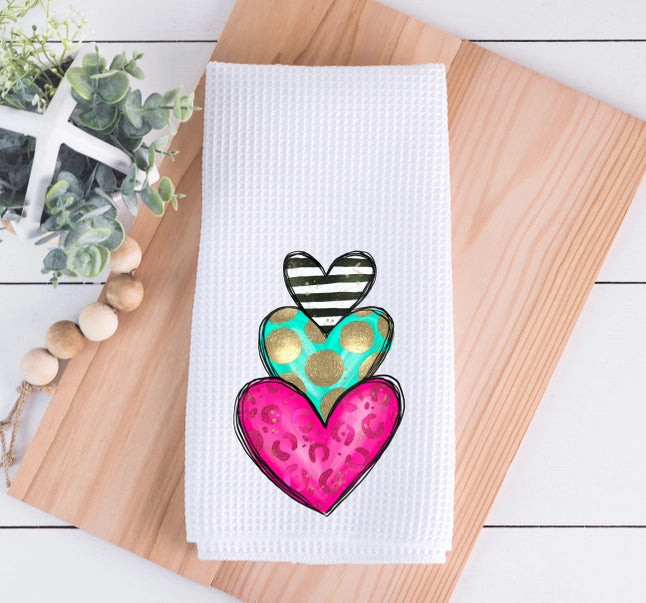 Whimsical Heart Stack Valentine Dish Towel