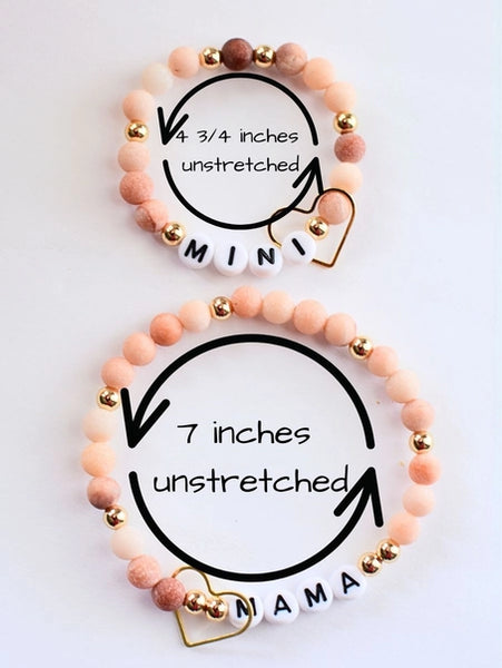 Mama Mini Matching Pink Beaded Stretch Bracelet Set