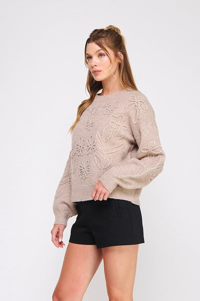 Floral Embroidery Sweater | Mocha
