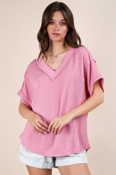 Soft Comfy Ribbed Knit Top | Pink