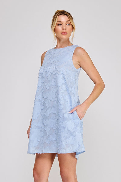 Floral Jacquard A-Line Dress | Soft Blue