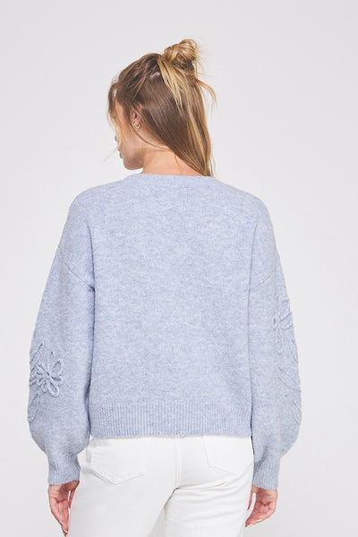 Floral Embroidery Sweater | Heather Blue