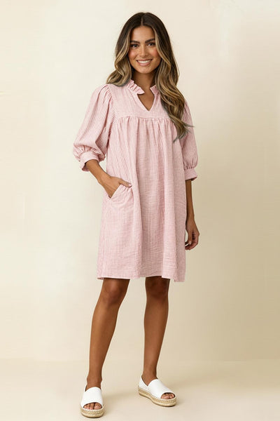 PLUS Bubble Short Sleeve Shift Pin Stripe Dress
