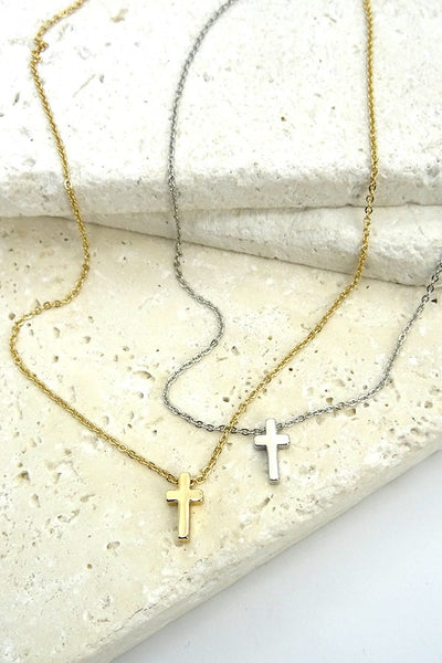 Classic Mini Cross Necklace | Gold or Silver