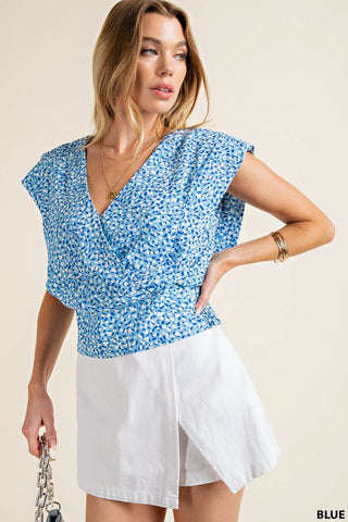 Blue Smocked Sleeveless Top