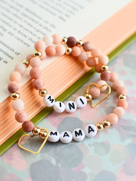 Mama Mini Matching Pink Beaded Stretch Bracelet Set