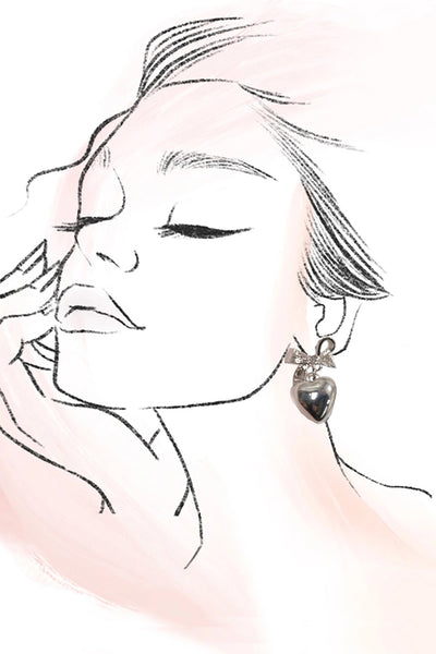 Bow Heart Drop Titanium Post Earrings