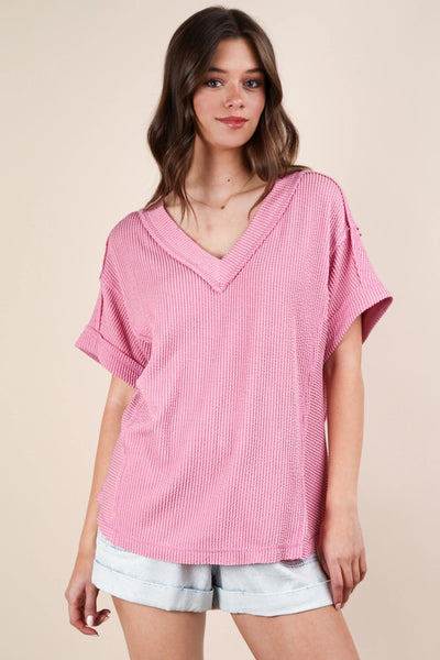Soft Comfy Ribbed Knit Top | Pink
