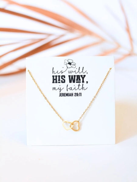 Double Heart Necklace - Gift God Is Good Scripture