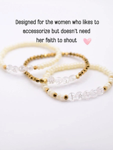 Pray Wait Trust Christian Faith Letter Bracelet Set