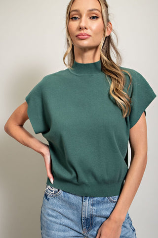 Knit Mock Neck Short Sleeve Sweater | Hunter Green