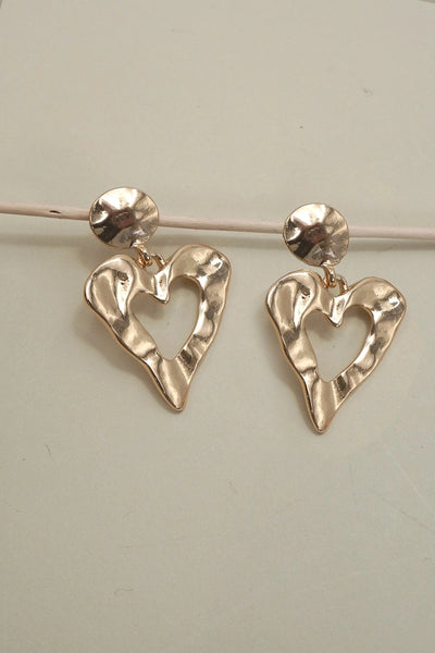Hammered Heart Drop Titanium Post Earrings
