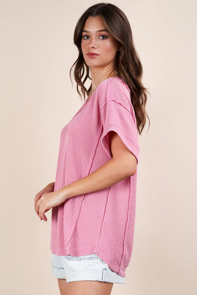 Soft Comfy Ribbed Knit Top | Pink