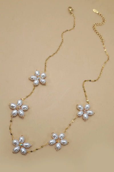 18K Stainless Steel Tarnish Pearl Flower Necklace