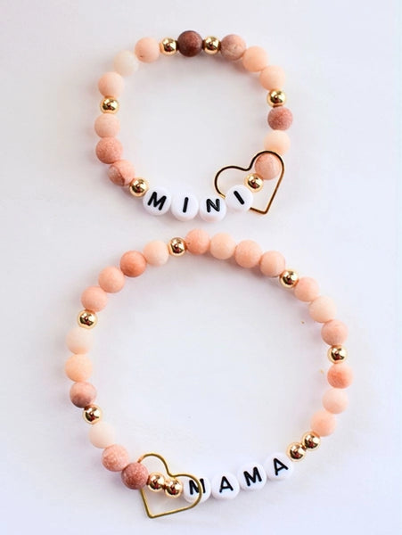 Mama Mini Matching Pink Beaded Stretch Bracelet Set