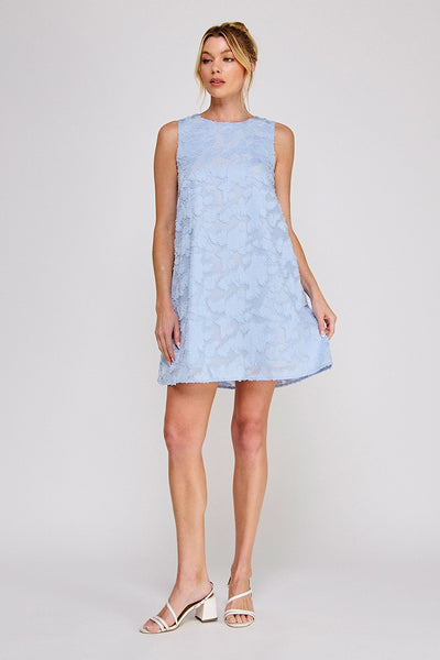 Floral Jacquard A-Line Dress | Soft Blue
