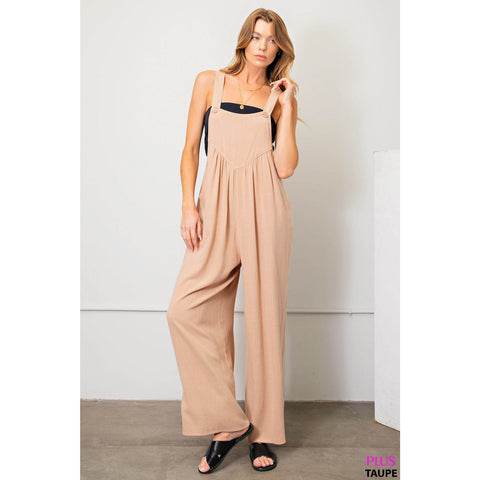 Wide Leg Overalls Taupe