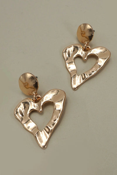 Hammered Heart Drop Titanium Post Earrings