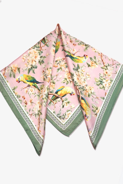 Floral Bird Print Silky Feel Bandana Scarf