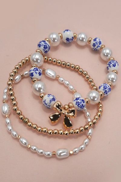 Blue Ceramic Porcelain Bow Multi Layer Bracelet