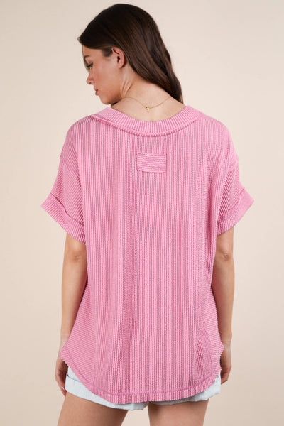Soft Comfy Ribbed Knit Top | Pink