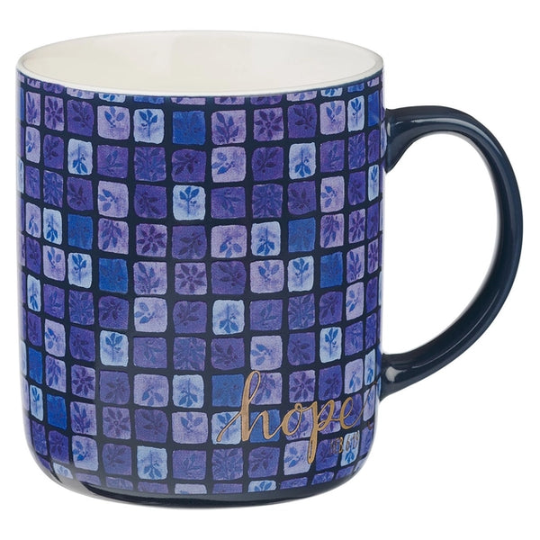 Blue Floral Geometric 4pc Mug Set